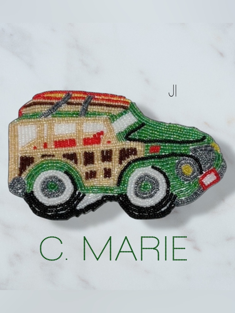C MARIE Beaded Beach Woody Station Wagon Change Purse VINTAGE